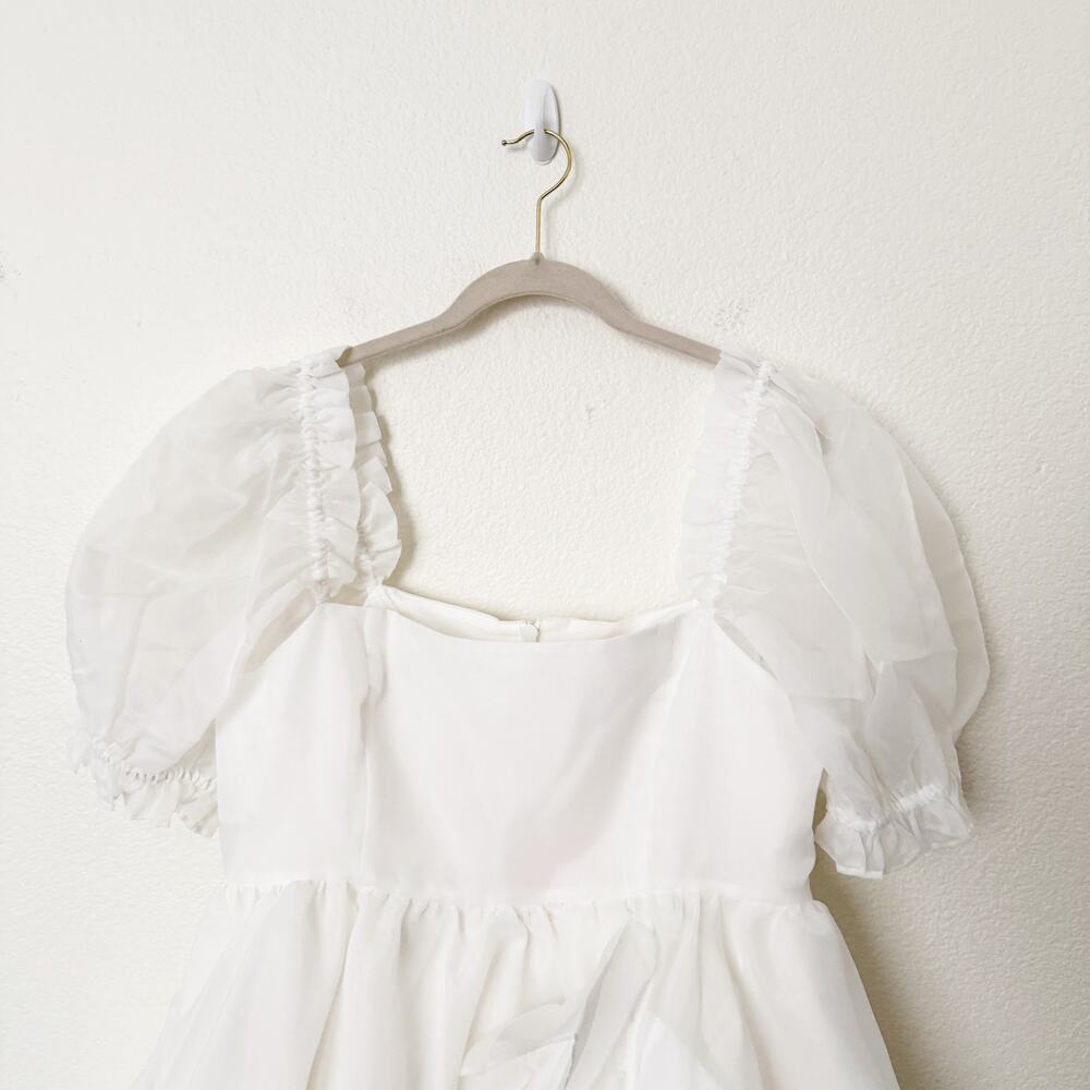 [Selkie] Ivory The Martini Dress Mini Ruffle Puff Sleeve Square Neck NWT Size XL - Picture 4 of 12